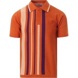 Orange and purple Striped knitted Polo Shirt